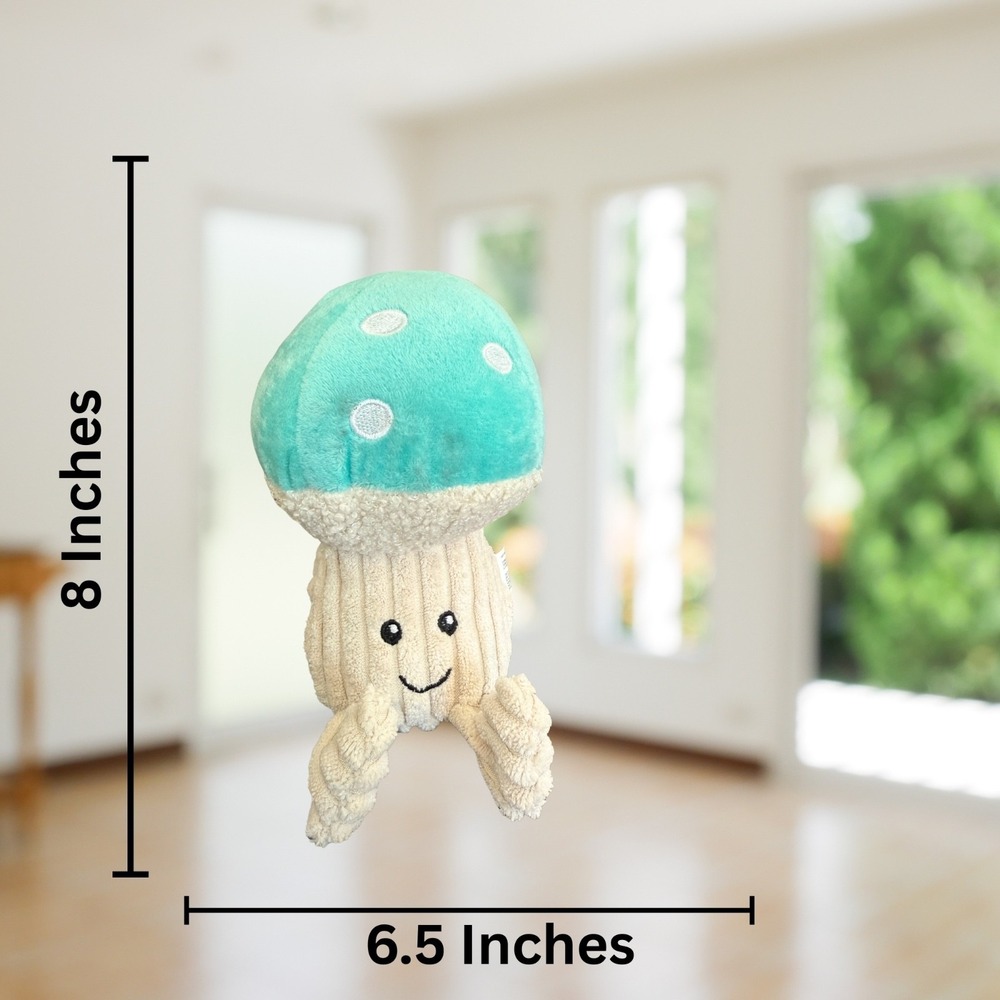 Giftable World Dog Toy 8" Button Mushroom  w/ Crinkle and Squeaker Teal Blue